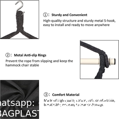 Hammock Chair Hanging Rope Swing - Max 500 Lbs - 2 Cushions Included - Steel Spreader Bar with Anti-Slip Rings