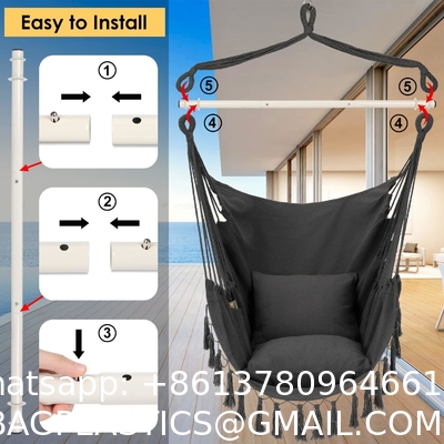 Hammock Chair Hanging Rope Swing - Max 500 Lbs - 2 Cushions Included - Steel Spreader Bar with Anti-Slip Rings