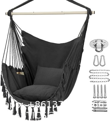 Hammock Chair Hanging Rope Swing - Max 500 Lbs - 2 Cushions Included - Steel Spreader Bar with Anti-Slip Rings