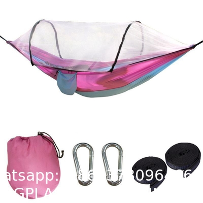 Camping Hammock with Mosquito Net, Hammocks with 13ft Tree Straps Carabiners, Automatic Quick Open Outdoor
