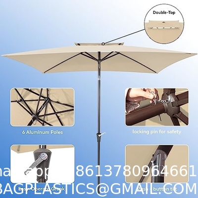 Patio Umbrellas 9' Light Beige, Outdoor Umbrella Market Table Umbrellas with Push Button Tilt and Crank