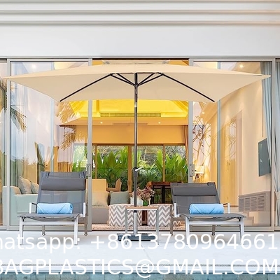 Patio Umbrellas 9' Light Beige, Outdoor Umbrella Market Table Umbrellas with Push Button Tilt and Crank