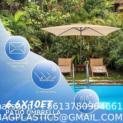 Patio Umbrellas 9' Light Beige, Outdoor Umbrella Market Table Umbrellas with Push Button Tilt and Crank