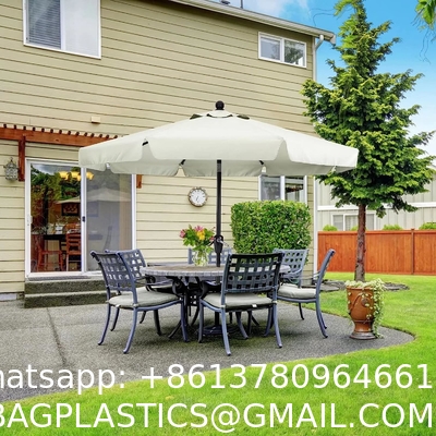 Patio Umbrellas 9' Light Beige, Outdoor Umbrella Market Table Umbrellas with Push Button Tilt and Crank