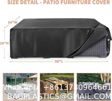 Outdoor Waterproof Patio Furniture Covers,420D Oxford Polyester Black Rectangular Sectional Furniture Set Covers