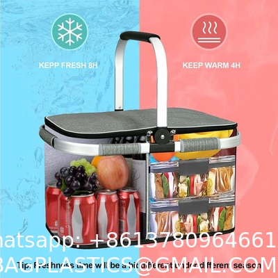 Wholesale Outdoor Portable Insulated Cooler Lunch Bags Storage Box Camping Portable Picnic Basket With Lid