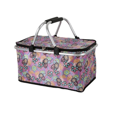 35L Large Picnic Basket Shopping Travel Camping Grocery Bags 2 Layers of Internal Pockets Leak-Proof and Insulated