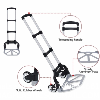 Folding Hand Truck Dolly, 264 Lb Capacity Heavy-Duty Luggage Trolley Cart Telescoping Handle and PP+EVA Wheels
