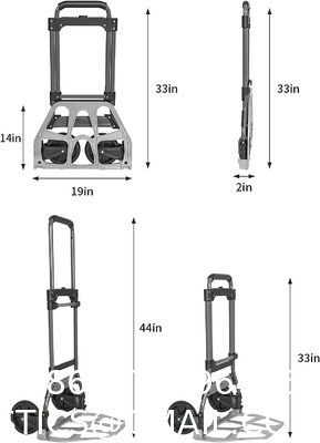 Folding Hand Truck Dolly, 264 Lb Capacity Heavy-Duty Luggage Trolley Cart Telescoping Handle and PP+EVA Wheels