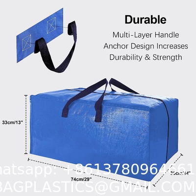 Heavy Duty Extra Large Moving Bags W/Backpack Straps - Strong Handles & Zippers, Storage Totes For Space Saving