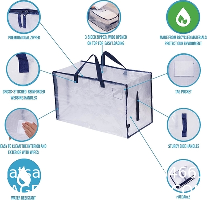 Heavy Duty Extra Large Moving Bags W/Backpack Straps - Strong Handles & Zippers, Storage Totes For Space Saving