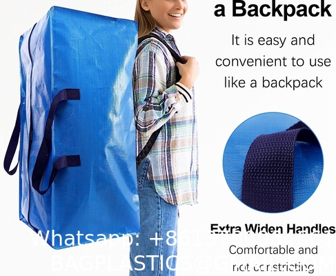 Heavy Duty Extra Large Moving Bags W/Backpack Straps - Strong Handles & Zippers, Storage Totes For Space Saving
