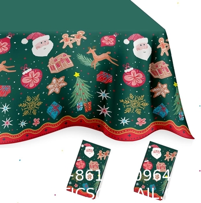 Christmas Tablecloth Plastic Jumbo Disposable Table Cover with Colorful Design Santa Claus Snowflakes