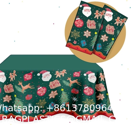 Christmas Tablecloth Plastic Jumbo Disposable Table Cover with Colorful Design Santa Claus Snowflakes