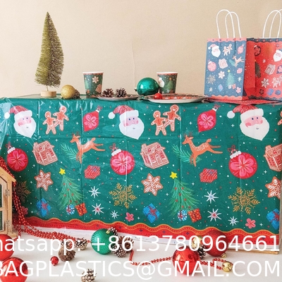 Christmas Tablecloth Plastic Jumbo Disposable Table Cover with Colorful Design Santa Claus Snowflakes