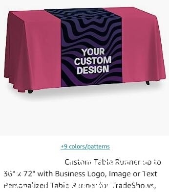 Custom Table Runner With Business Logo, Image Or Text Personalized Table Runner For TradeShows, Events
