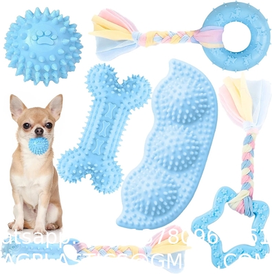 Puppy Toys For Teething Small Dogs Cute Blue Pet Dog Chew Toys For Puppies Soft Rubber Funny Bone Ball Donut Indoor
