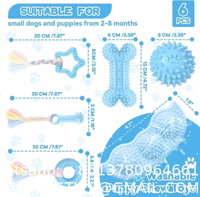 Puppy Toys For Teething Small Dogs Cute Blue Pet Dog Chew Toys For Puppies Soft Rubber Funny Bone Ball Donut Indoor