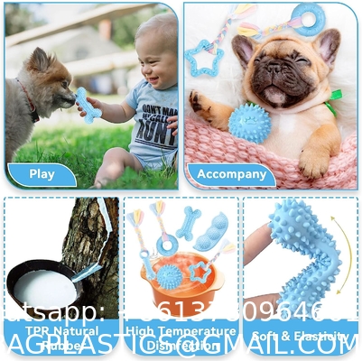 Puppy Toys For Teething Small Dogs Cute Blue Pet Dog Chew Toys For Puppies Soft Rubber Funny Bone Ball Donut Indoor