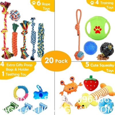 Dog Puppy Toys Pack, Puppy Chew Toys for Fun Teeth Cleaning, Dog Squeak Toys,Treat Dispenser Ball, Tug of War Toy