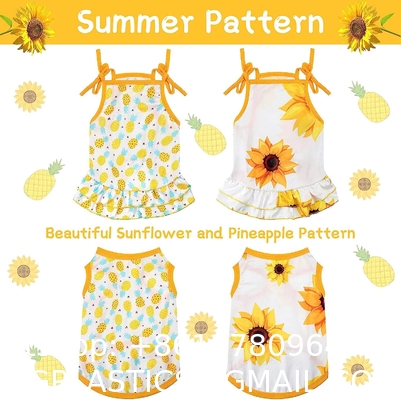 Pet Clothes Set Include Cute Pet Dress Lovely Fruit Dog Dress and 2 Pieces Dog Shirt Breathable Pet T-Shirt Pup