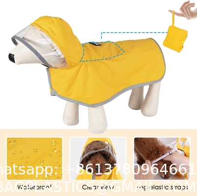 Dog Waterproof Raincoat with Poncho Hoodie, High Reflective Adjustable Yellow Pet Rain Jacket with Leash Hole