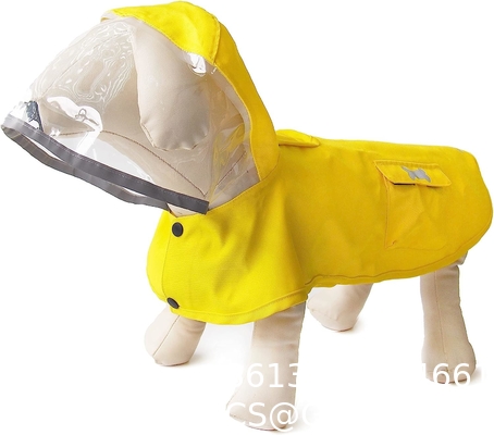Dog Waterproof Raincoat with Poncho Hoodie, High Reflective Adjustable Yellow Pet Rain Jacket with Leash Hole