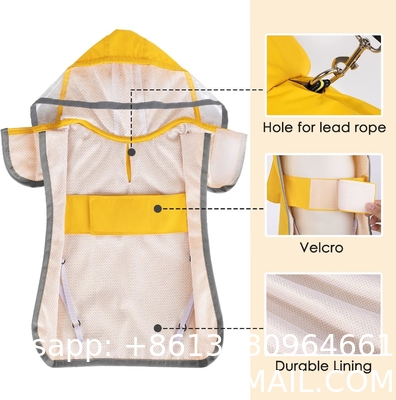 Dog Waterproof Raincoat with Poncho Hoodie, High Reflective Adjustable Yellow Pet Rain Jacket with Leash Hole