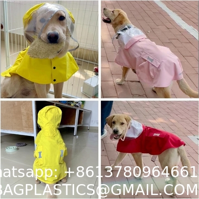 Dog Waterproof Raincoat with Poncho Hoodie, High Reflective Adjustable Yellow Pet Rain Jacket with Leash Hole