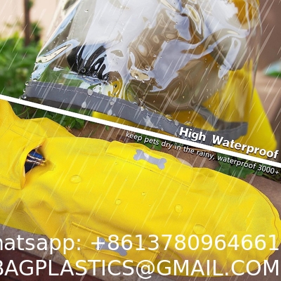 Dog Waterproof Raincoat with Poncho Hoodie, High Reflective Adjustable Yellow Pet Rain Jacket with Leash Hole