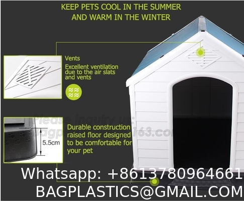 Plastic Dog House - Waterproof Dog Kennel Air Vents Elevated Floor All Weather Indoor Outdoor Insulated Doghous