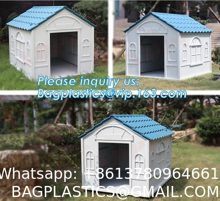 Plastic Dog House - Waterproof Dog Kennel Air Vents Elevated Floor All Weather Indoor Outdoor Insulated Doghous
