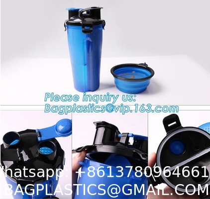 Dog Travel Water Bottle Collapsible Bowls, 2 in 1 Pet Food Container with Collapse Bowls, Outdoor Portable Water Bowls