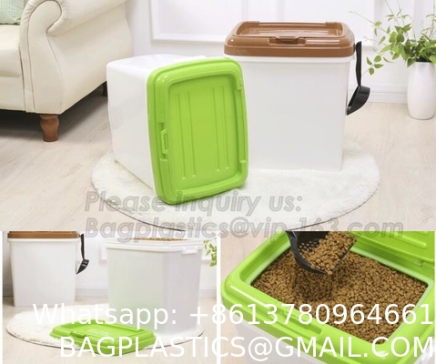 Dog Food Storage Container Large Airtight PET Food Container Measuring Cup 19lb/33qt Plastic Cat Dog Treat Containe