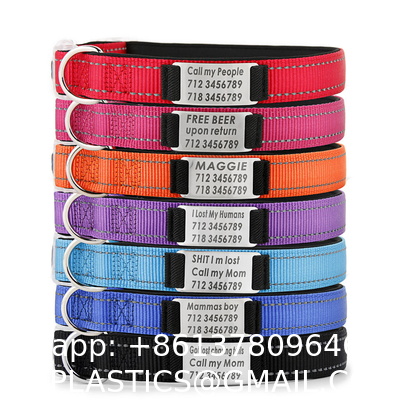Personalized Nylon Dog Collar Multi Color Durable Pet Collar with Laser Engrave Customized Name Plate