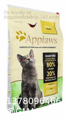 Custom 1kg 5kg 10kg 15kg Stand Up Pouch Pet Dog Cat Food Resealable Packaging Flat Bottom Bag With Zipper