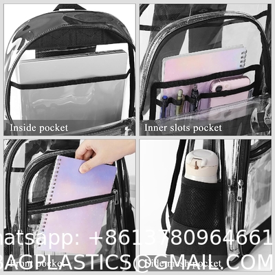 Clear Backpack, Heavy Duty PVC Transparent Backpack Reinforced Straps, See Through Multiple Pockets Large Capacity