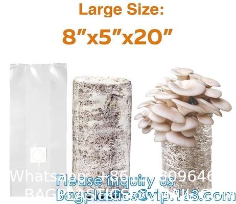 Autoclavable Mushroom Grow Bags Bulk with Microporous Filter Patchs - Large 8"x5"x20" Extra Thick 80 Micron