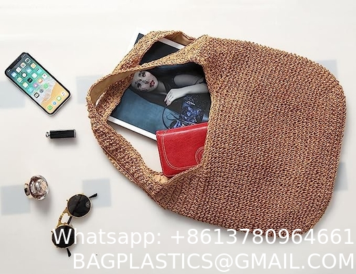 Woven Tote Bag for Women Large Straw Bags Summer Beach Hand-woven Shoulder Bag Boho Rattan Handbag