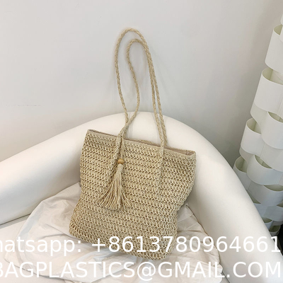 Straw Bag for Women Woven Beach Structured Tote Handmade Crochet Carteras De Mujer Summer Shoulder Bohemian