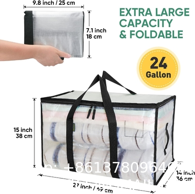 Oversized Moving Bags With Reinforced Handles, Heavy-Duty Storage Tote For Clothes, Moving Supplies (Clear, 2-Pack)