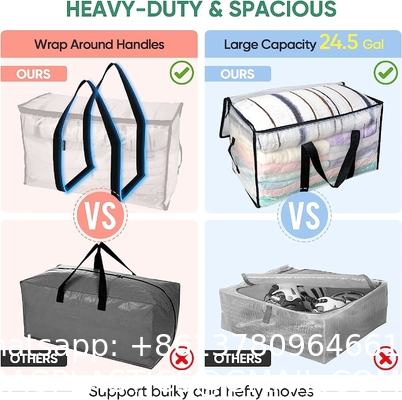 Oversized Moving Bags With Reinforced Handles, Heavy-Duty Storage Tote For Clothes, Moving Supplies (Clear, 2-Pack)