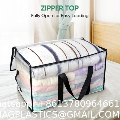 Oversized Moving Bags With Reinforced Handles, Heavy-Duty Storage Tote For Clothes, Moving Supplies (Clear, 2-Pack)