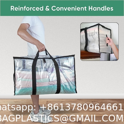 Oversized Moving Bags With Reinforced Handles, Heavy-Duty Storage Tote For Clothes, Moving Supplies (Clear, 2-Pack)
