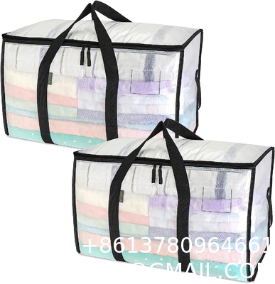Oversized Moving Bags With Reinforced Handles, Heavy-Duty Storage Tote For Clothes, Moving Supplies (Clear, 2-Pack)