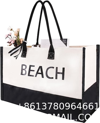 Extra Large Canvas Beach Bag With 2 Side Pockets for Beach, Travel, Cruise, Shopping, Ideal Gift for Women