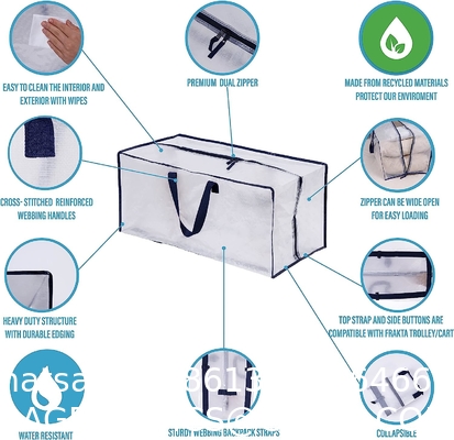 Transparent Moving Storage Bags with Zippers, Foldable Heavy-Duty Tote for Space Saving, Alternative to Moving Boxes