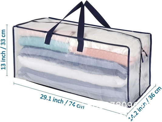 Transparent Moving Storage Bags with Zippers, Foldable Heavy-Duty Tote for Space Saving, Alternative to Moving Boxes