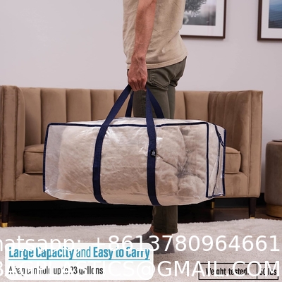 Transparent Moving Storage Bags with Zippers, Foldable Heavy-Duty Tote for Space Saving, Alternative to Moving Boxes