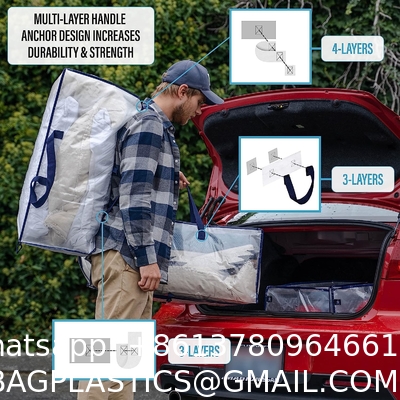 Transparent Moving Storage Bags with Zippers, Foldable Heavy-Duty Tote for Space Saving, Alternative to Moving Boxes